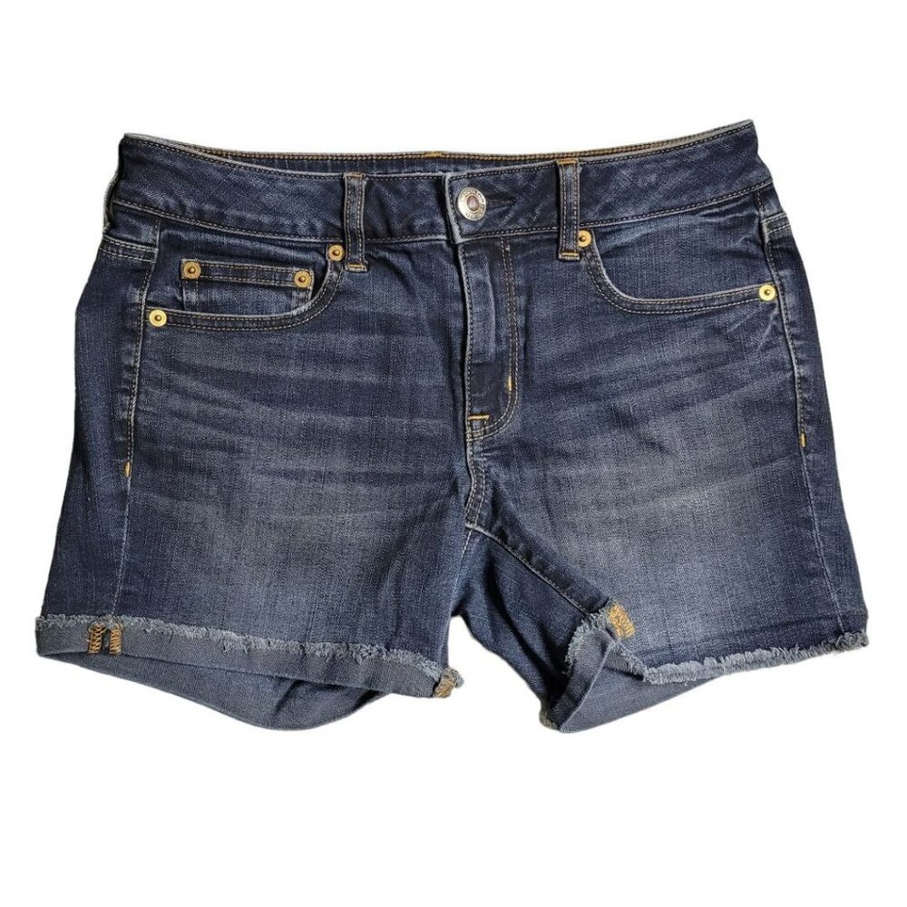 American Eagle Outfitters Boy Midi Shorts Womens‎ Size 4 Raw Hem Dark Wash Jean